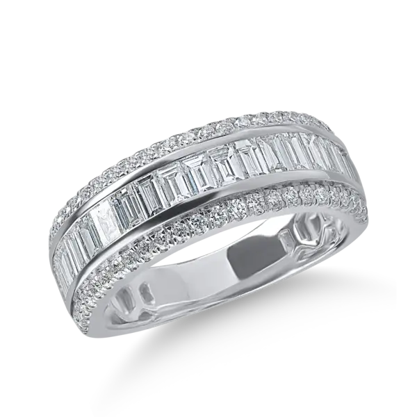 Inel din aur alb cu diamante baguette si rotunde de 1.43ct