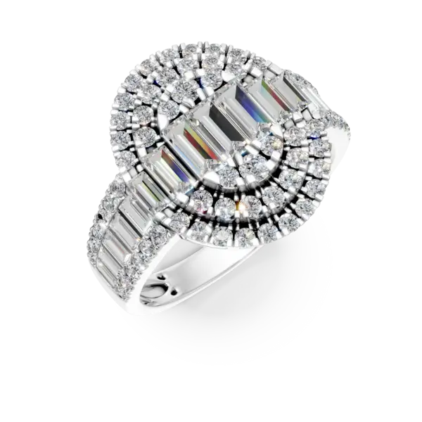 Inel din aur alb cu diamante baguette si rotunde de 1.49ct