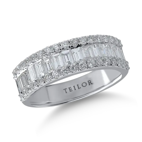 Inel din aur alb cu diamante baguette si rotunde de 1.4ct