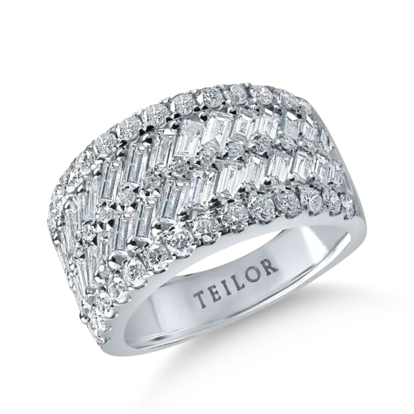 Inel din aur alb cu diamante baguette si rotunde de 2.37ct