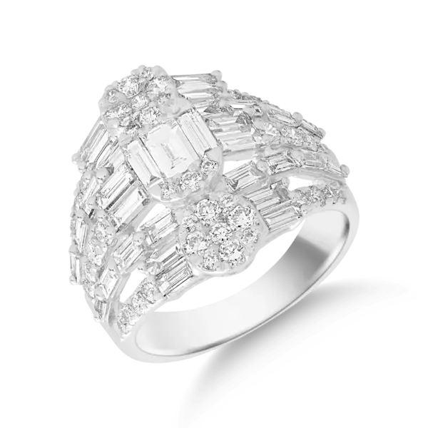 Inel din aur alb cu diamante baguette si rotunde de 2.7ct