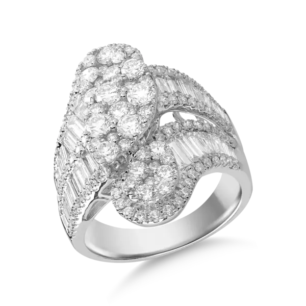 Inel din aur alb cu diamante baguette si rotunde de 2.9ct