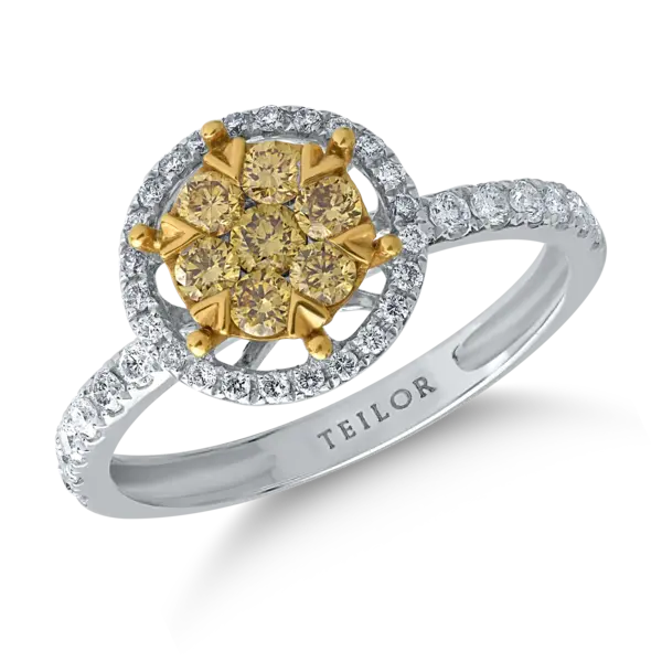 Inel din aur alb cu diamante galbene de 0.32ct si diamante transparente de 0.31ct