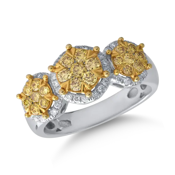 Inel din aur alb cu diamante galbene de 0.62ct si diamante transparente de 0.2ct