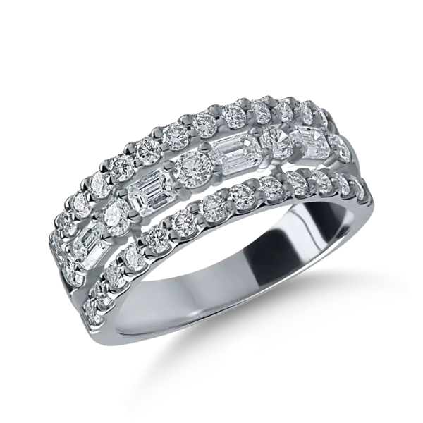 Inel din aur alb cu diamante microsetting baguette si rotunde de 1.2ct