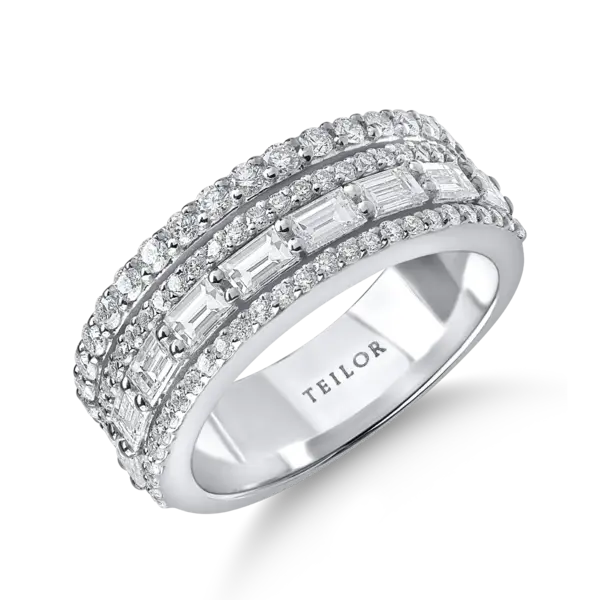 Inel din aur alb cu diamante microsetting baguette si round de 1.3ct