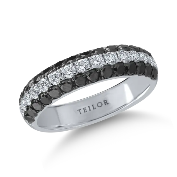 Inel din aur alb cu diamante negre de 0.84ct si diamante transparente de 0.44ct