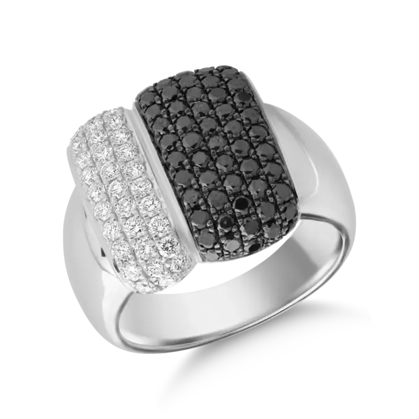 Inel din aur alb cu diamante negre de 0.96ct si diamante transparente de 0.51ct