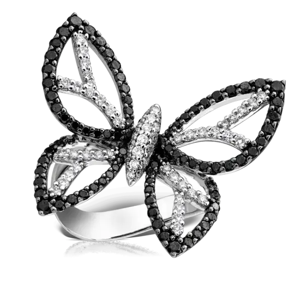 Inel din aur alb cu diamante negre de 1.31ct si diamante de 0.62ct