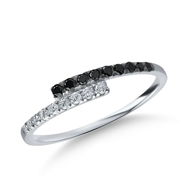 Inel din aur alb cu diamante negre si incolore de 0.2ct