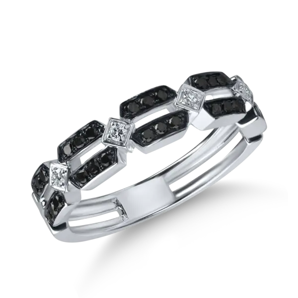Inel din aur alb cu diamante negre si incolore de 0.33ct