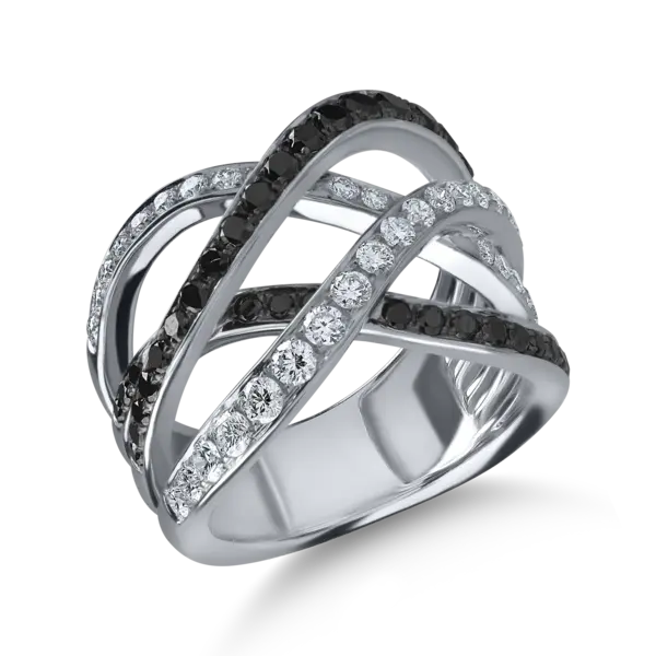 Inel din aur alb cu diamante negre si incolore de 1.1ct