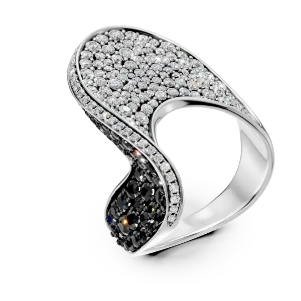 Inel din aur alb cu diamante negre si incolore de 3ct