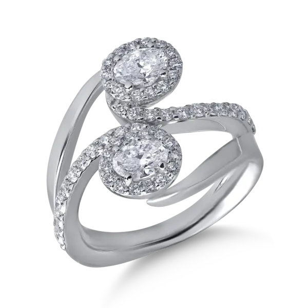 Inel din aur alb cu diamante ovale si rotunde de 1.3ct