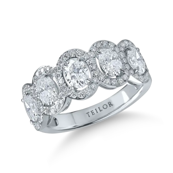 Inel din aur alb cu diamante ovale si rotunde de 1.74ct