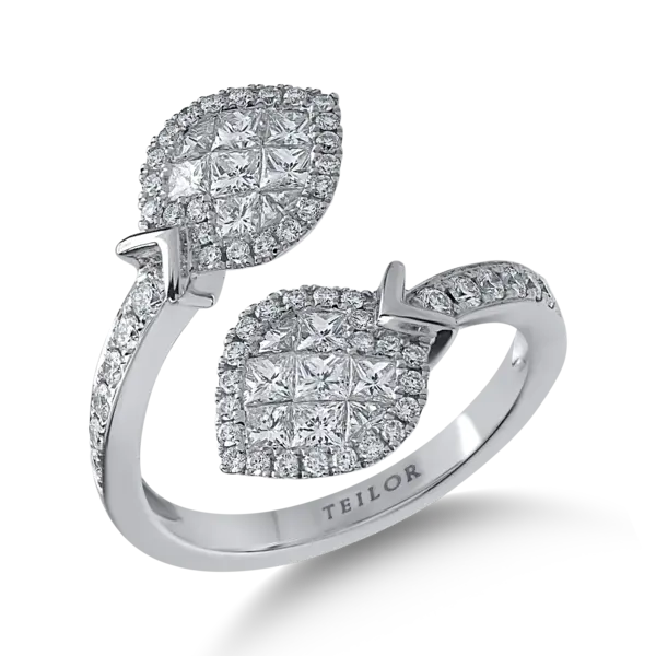 Inel din aur alb cu diamante princess si rotunde de 1.19ct