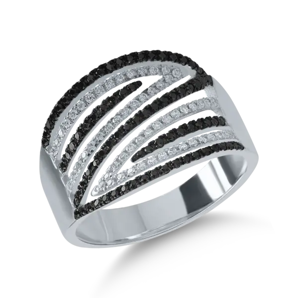 Inel din aur alb cu diamante transparente de 0.19ct si diamante negre de 0.24ct