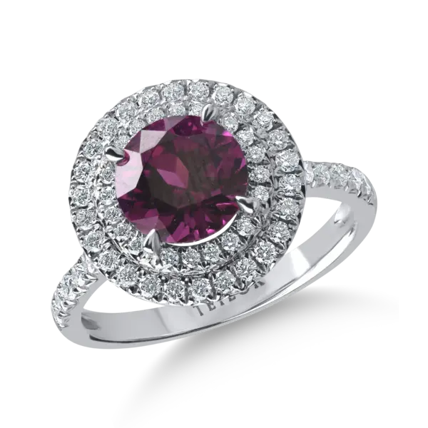 Inel din aur alb cu granat mov de 1.99ct si diamante de 0.51ct