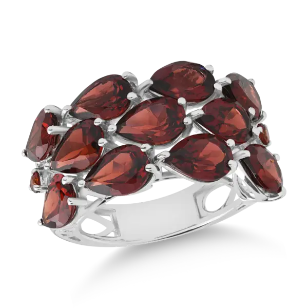 Inel din aur alb cu granate pear si rotunde de 9.1ct