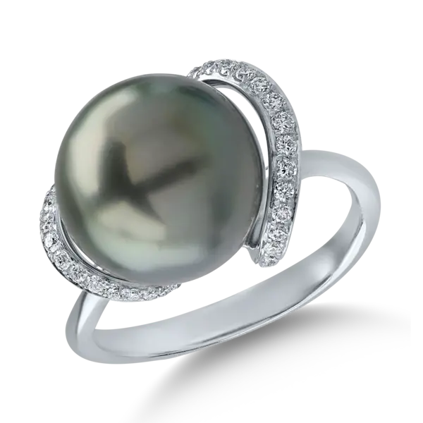 Inel din aur alb cu perla de cultura si diamante de 0.21ct