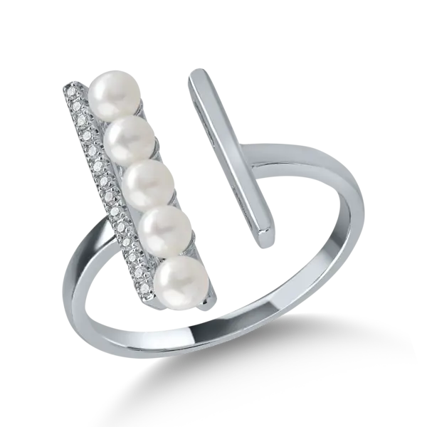 Inel din aur alb cu perle de cultura de 1.03ct si diamante de 0.05ct