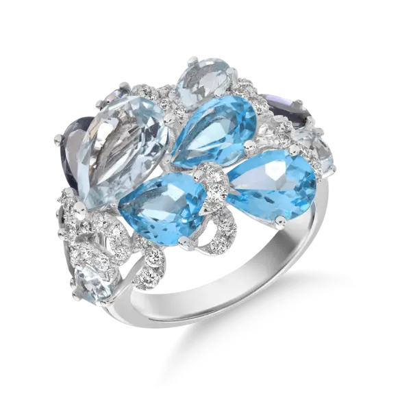Inel din aur alb cu pietre pretioase si semipretioase de 9.5ct