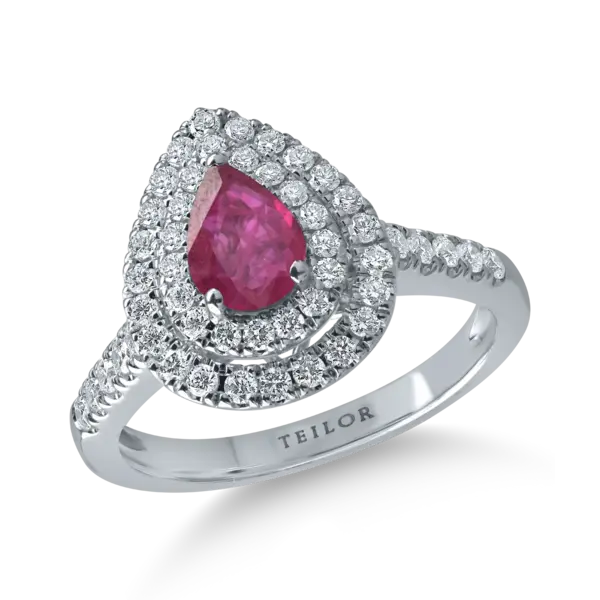 Inel din aur alb cu rubin pear de 0.68ct si diamante de0.55ct