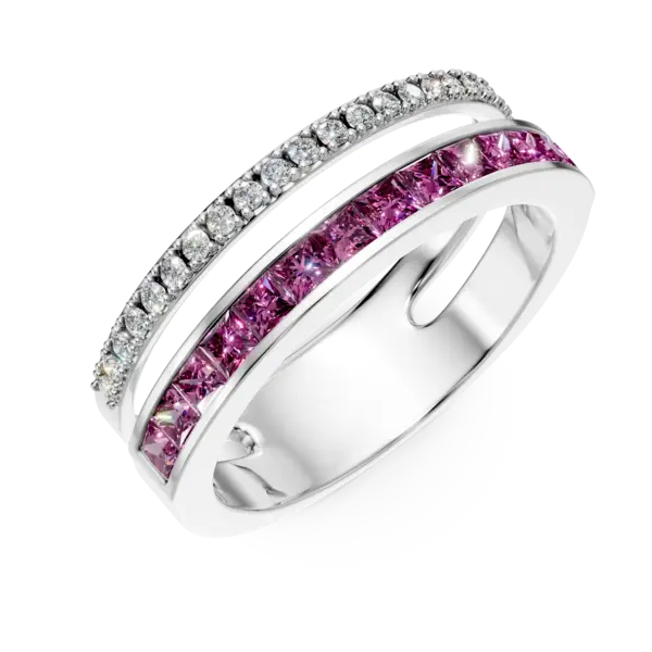 Inel din aur alb cu rubine princess de 0.86ct si diamante de 0.16ct