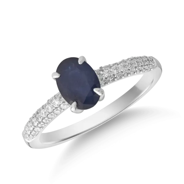 Inel din aur alb cu safir de 0.917ct si diamante de 0.212ct