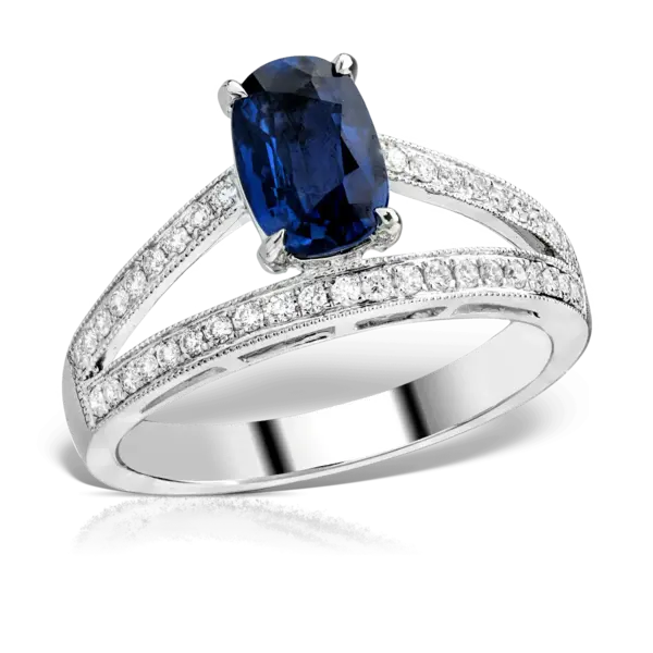 Inel din aur alb cu safir de 1.5ct si diamante de 0.2ct
