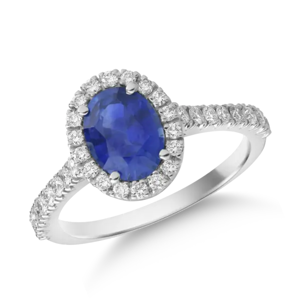Inel din aur alb cu safir oval de 1.6ct si diamante de 0.4ct