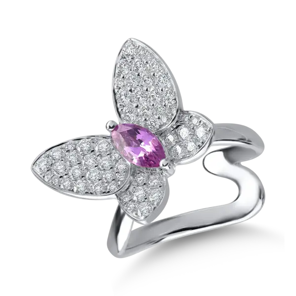Inel din aur alb cu safir roz de 0.5ct si diamante de 0.81ct