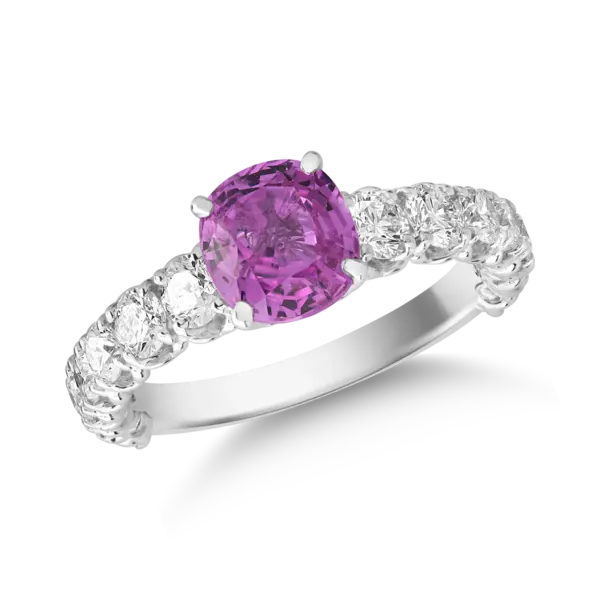 Inel din aur alb cu safir roz oval de 1.3ct si diamante de 1.2ct