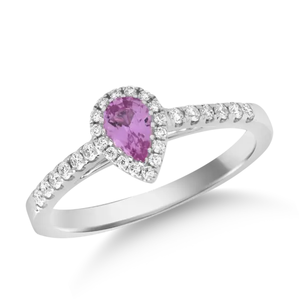 Inel din aur alb cu safir roz pear de 0.4ct si diamante de 0.2ct