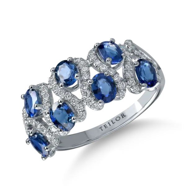 Inel din aur alb cu safire de 1.7ct si diamante microsetting de 0.3ct