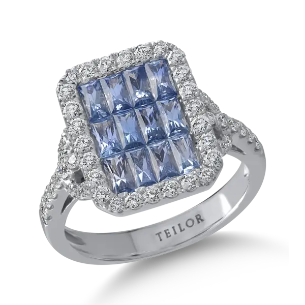 Inel din aur alb cu safire octogonale de 1.4ct si diamante de 0.68ct
