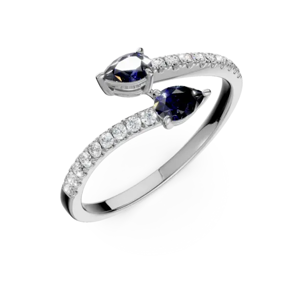 Inel din aur alb cu safire pear de 0.4ct si diamante de 0.1ct