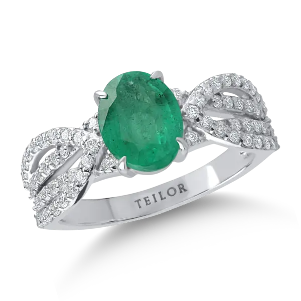 Inel din aur alb cu smarald cushion de 1.4ct si diamante de 0.4ct