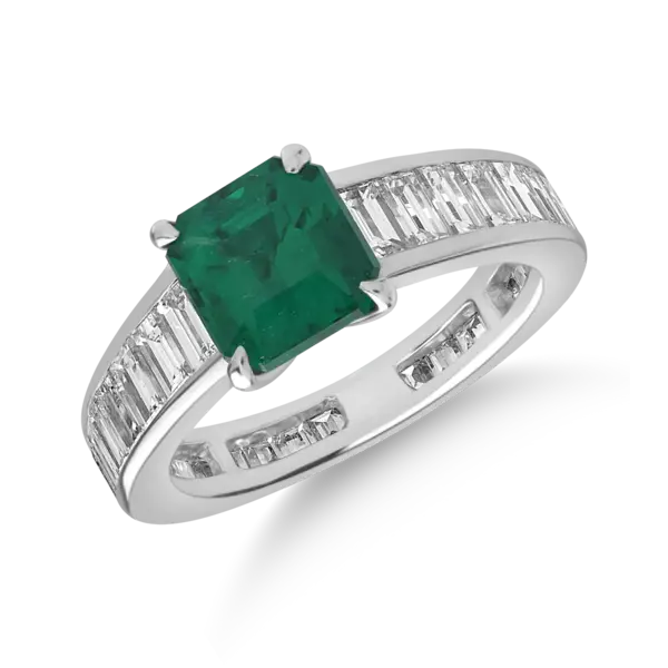 Inel din aur alb cu smarald de 2.1ct si diamante de 2.4ct
