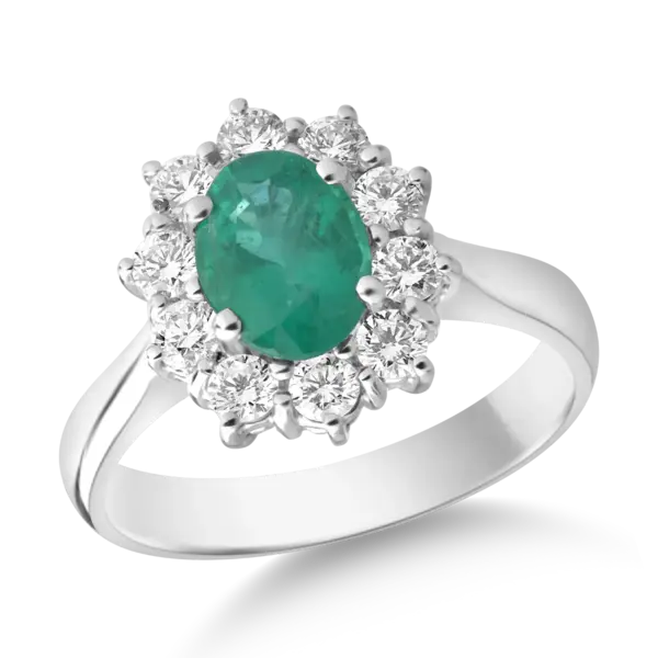 Inel din aur alb cu smarald oval de 1.09ct si diamante de 0.5ct