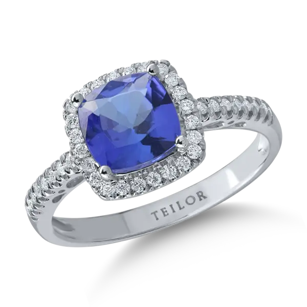 Inel din aur alb cu tanzanit cushion de 1.6ct si diamante de 0.2ct