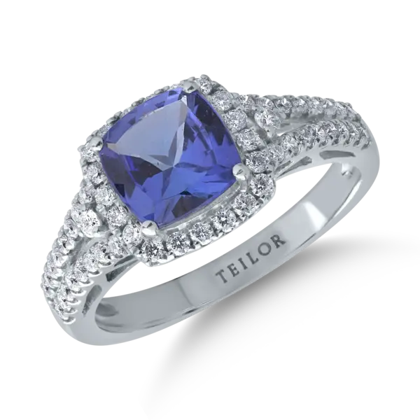 Inel din aur alb cu tanzanit de 1.8ct si diamante de 0.44ct