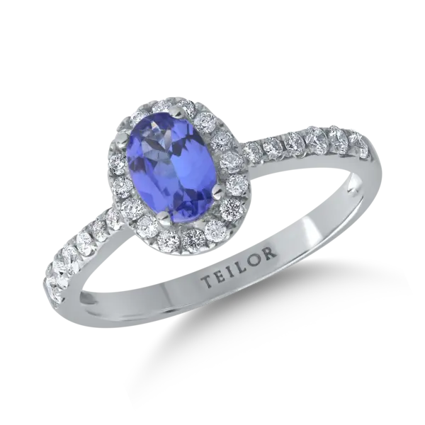 Inel din aur alb cu tanzanit oval de 0.6ct si diamante de 0.3ct