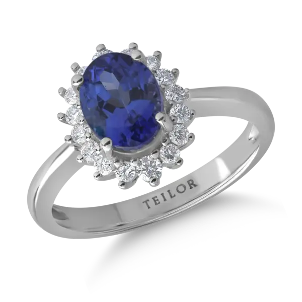 Inel din aur alb cu tanzanit oval de 1.4ct si diamante de 0.2ct