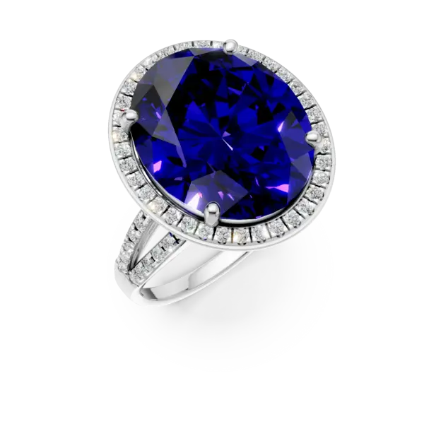 Inel din aur alb cu tanzanit oval de 12.3ct si diamante de 0.4ct