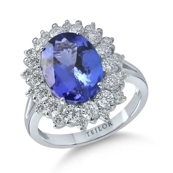 Inel din aur alb cu tanzanit oval de 4.6ct si diamante de 1.4ct