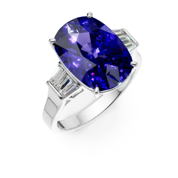 Inel din aur alb cu tanzanit rectangular de 6.7ct si diamante de 0.3ct