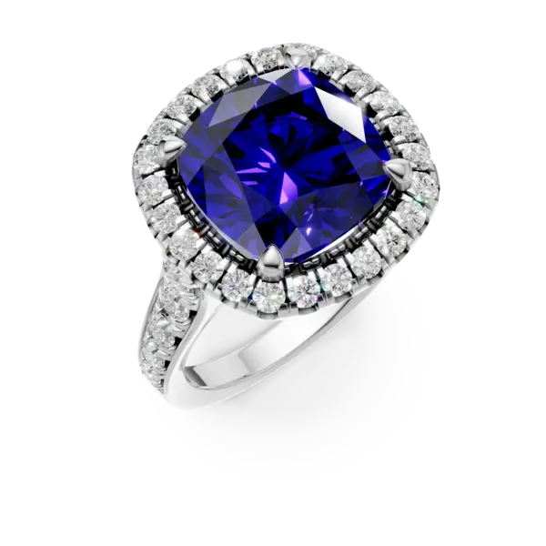 Inel din aur alb cu tanzanit rectangular de 9ct si diamante de 1.4ct