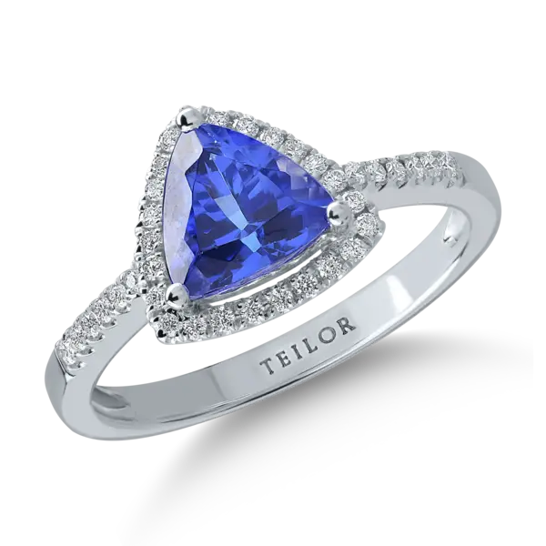 Inel din aur alb cu tanzanit trillion de 1.4ct si diamante de 0.19ct