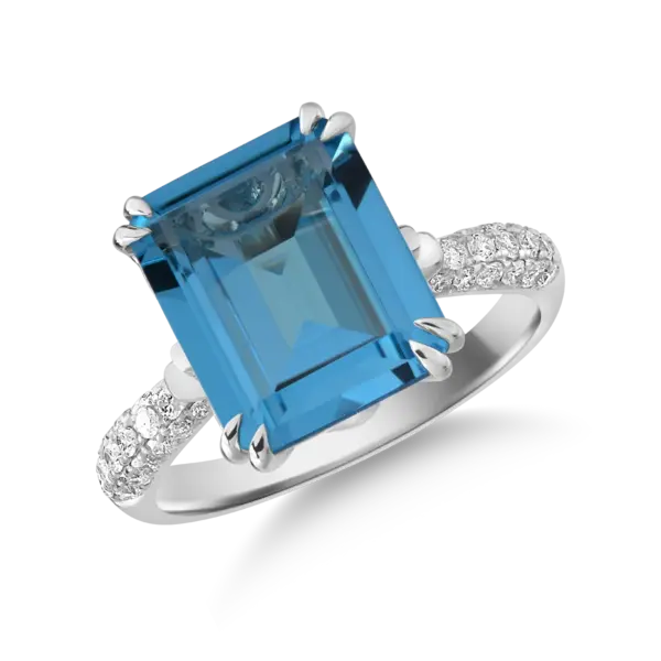 Inel din aur alb cu topaz albastru de 7.2ct si diamante de 0.3ct